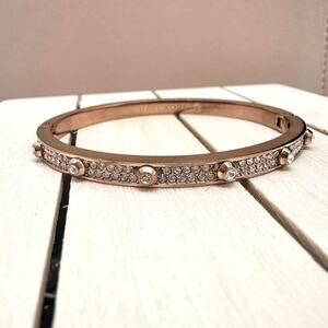 Michael Kors Heritage Rhinestone Stud Bracelet Rose Gold Astor Hinge Bling Party